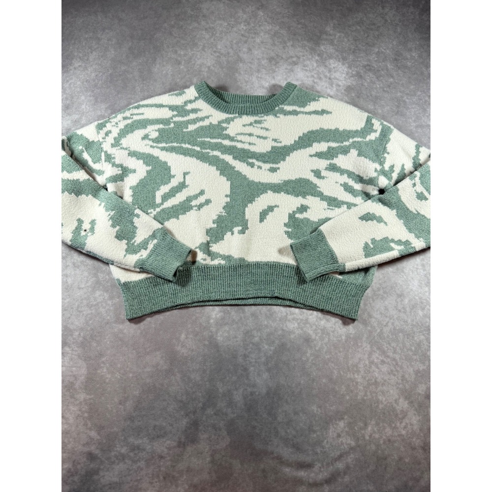 William Rast Womens Sage Green Abstract Swirl Knit Crewneck Sweater Small